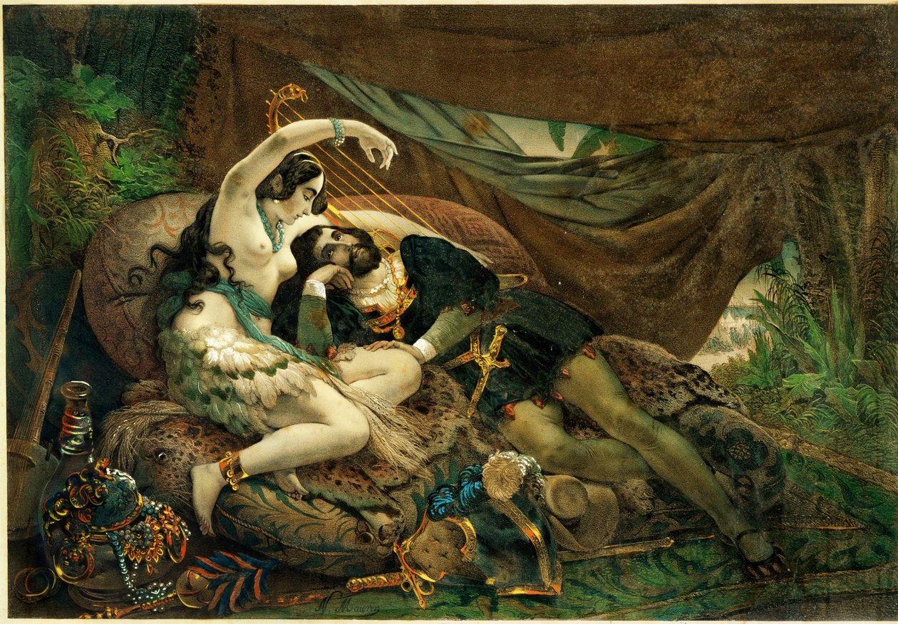 La Mexicaine Alaida, soeur de Zingari, chef aztèque, avec Cortès dans sa tente ... - Nicholas Eustache (after) Maurin