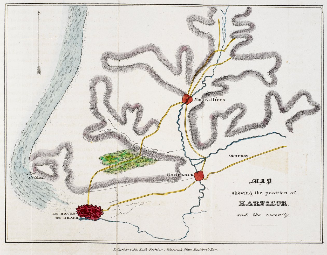 Carte montrant la position de Harfleur et les environs, illustration de 