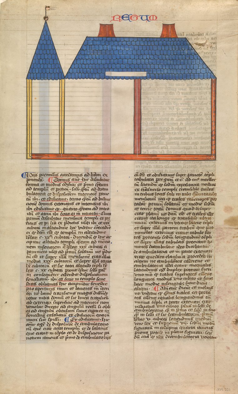 Élévation du temple de Salomon, une des six feuilles illustrées de la Postilla..., vers 1360-1380 - Nicholas of Lyra