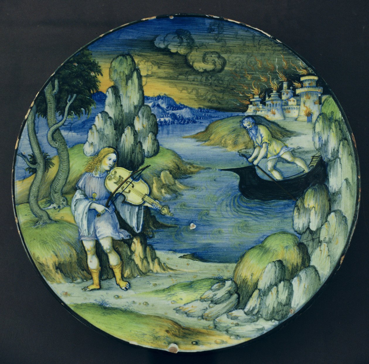 Orphée et Charon, assiette en maïolique, vers 1515 (céramique) - Nicolò Pellipario