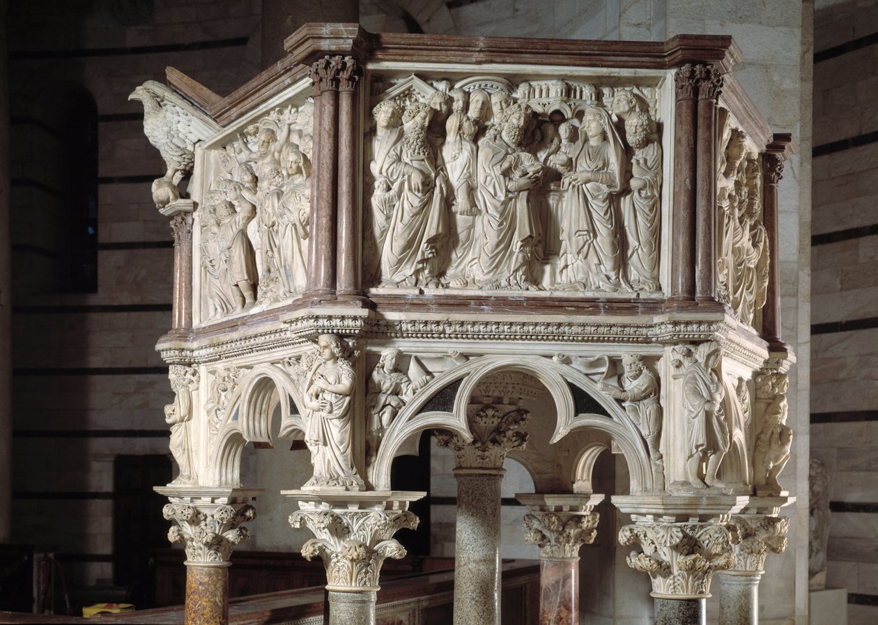 Chaire réalisée par Nicola Pisano (1215/20-1278/84) (pupitre en marbre) 1260 Baptistère Saint-Jean de Pise (Battistero san Giovanni di Pisa), Italie - Nicola Pisano
