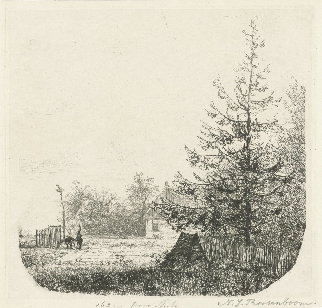 Paysage boisé avec un nid de cigognes - Nicolaas Johannes Roosenboom