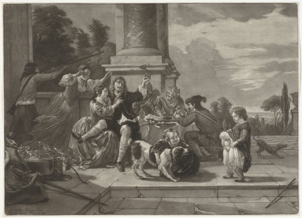 Compagnie joyeuse sur une terrasse - Nicolaas Verkolje