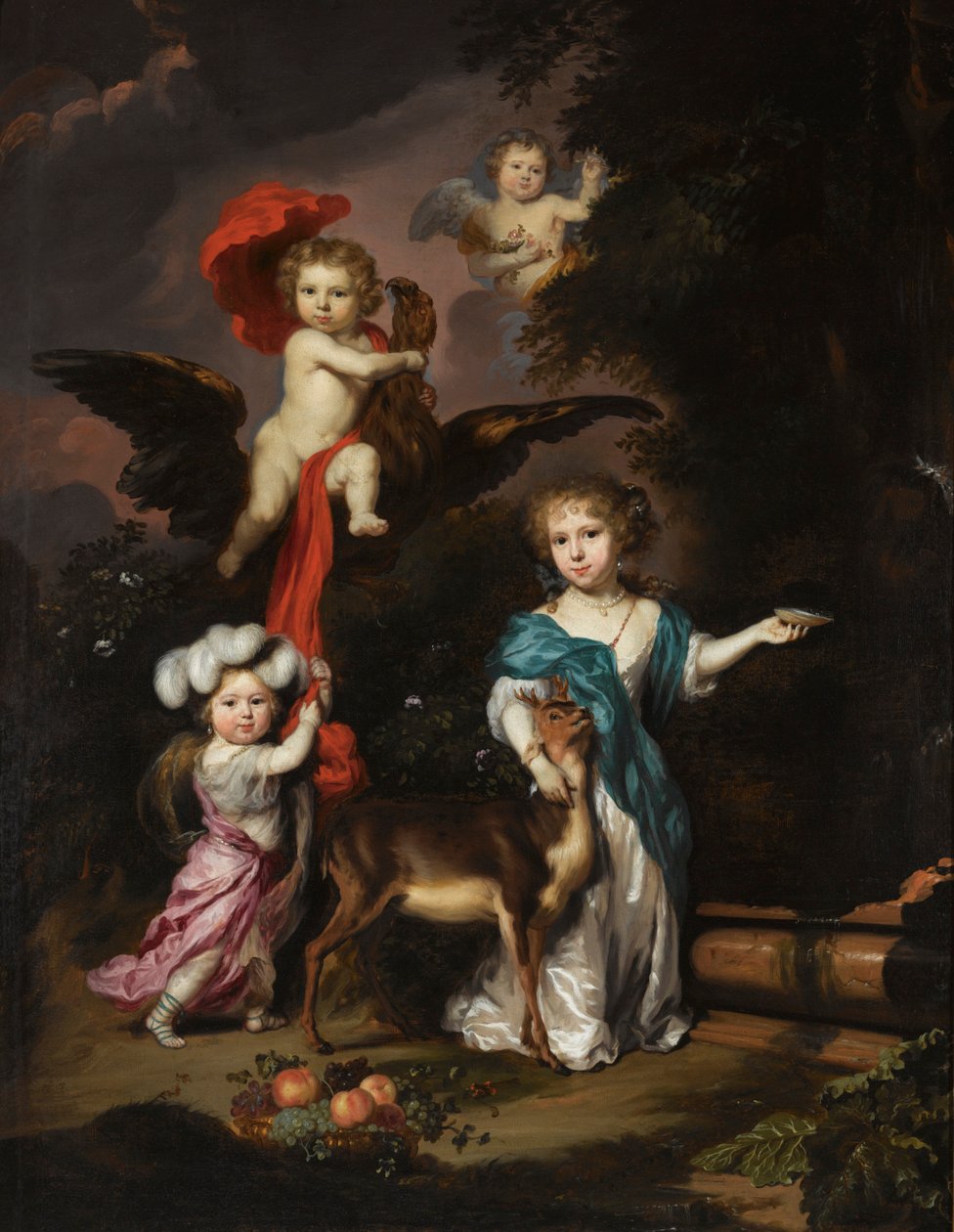 Portrait de quatre enfants en Cérès, Ganymède, un chérubin et Diane - Nicolaes Maes