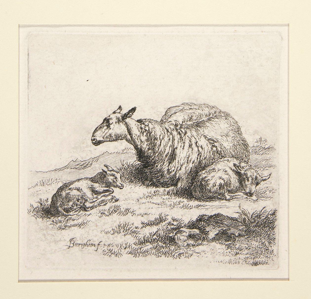 2 gravures de La série des moutons avec la bergère et les moutons, la soi-disant Femme - Nicolaes Berchem