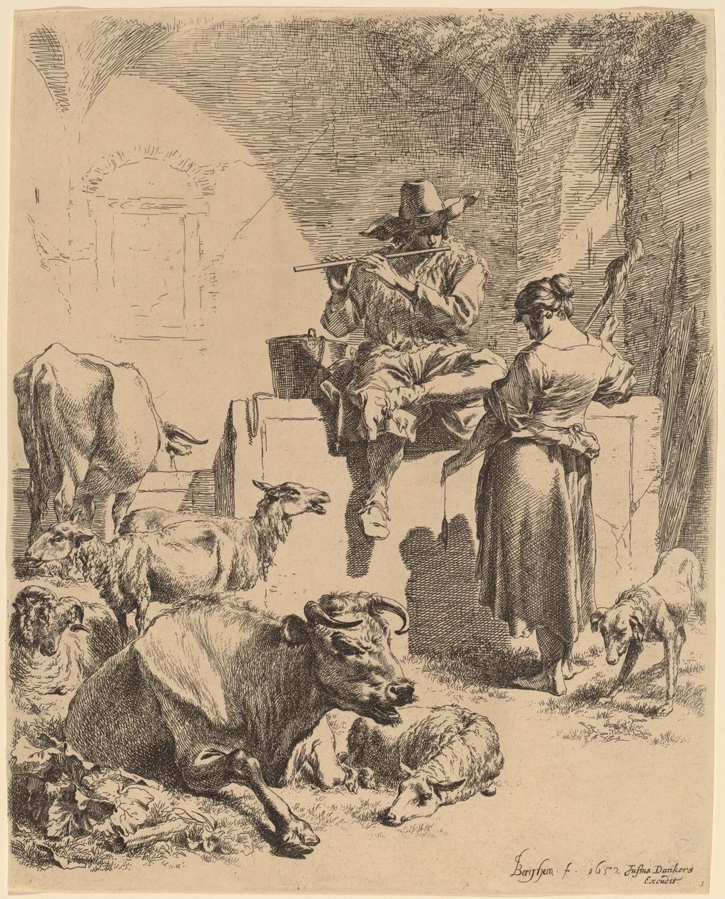 Le Berger assis sur une fontaine et la fileuse, 1652 - Nicolaes Berchem