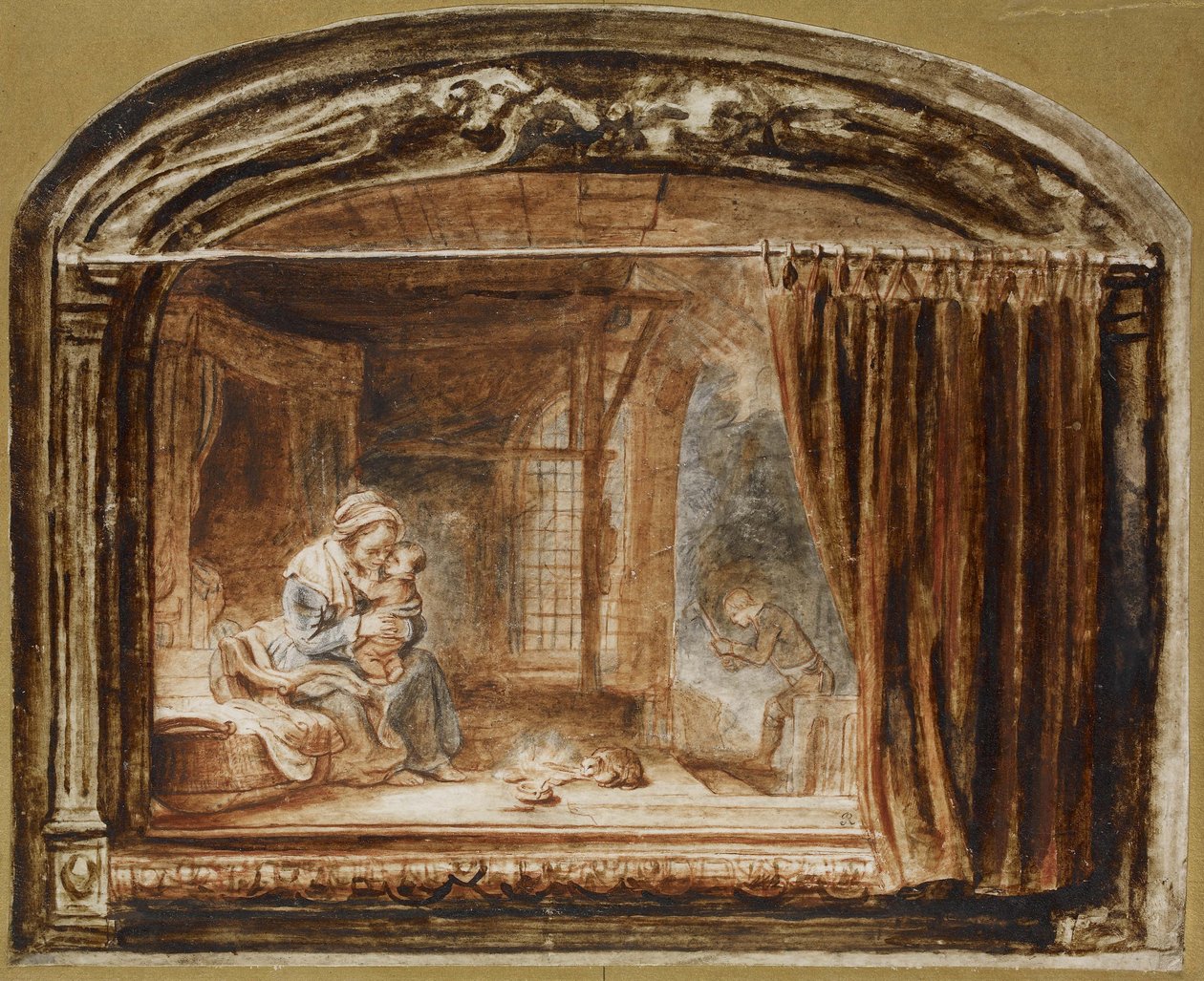 La Sainte Famille avec Joseph coupant du bois - Nicolaes Maes