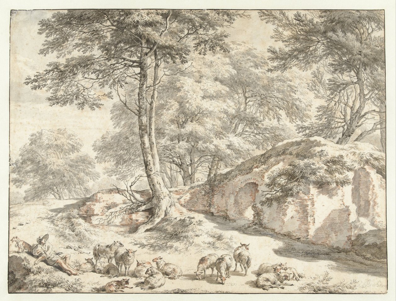 Berger avec des moutons près d