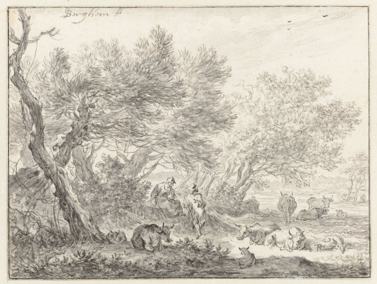 Bergers et bétail près d