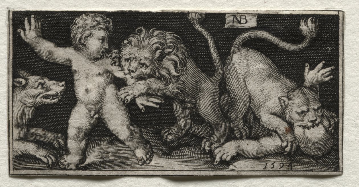 Lions attaquant des enfants - Nicolaes de Bruyn