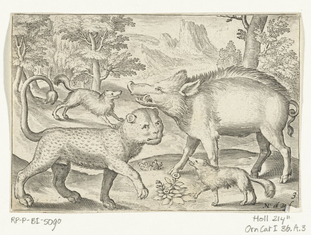 Léopard, sanglier et chiens - Nicolaes de Bruyn
