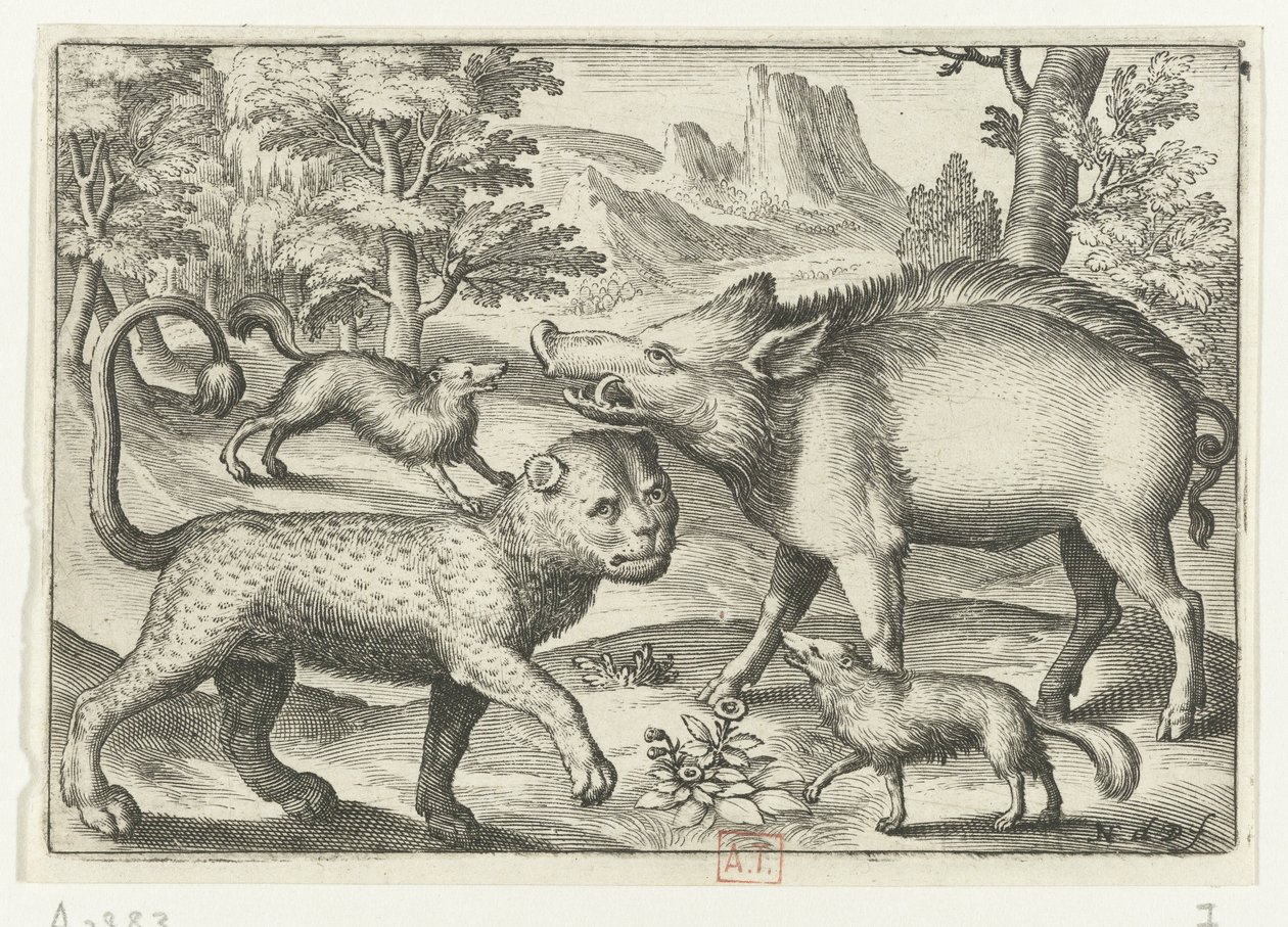 Léopard, sanglier et deux chiens - Nicolaes de Bruyn