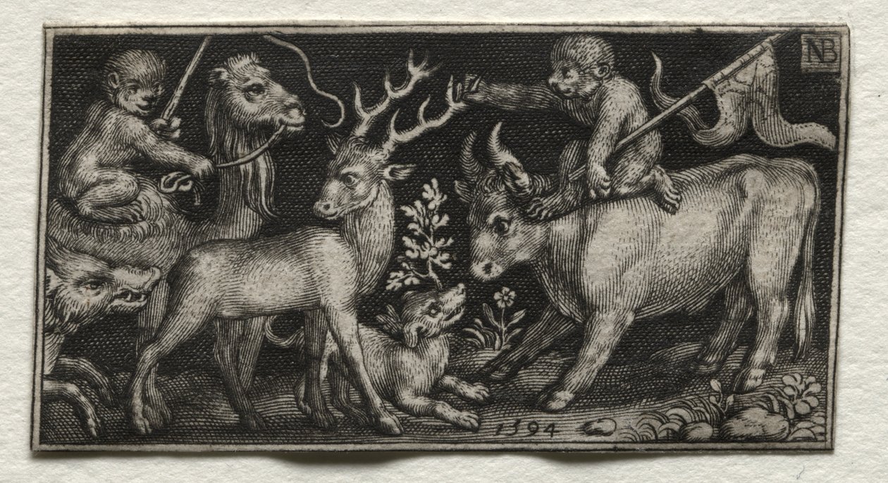 Singes chevauchant un chameau et un taureau - Nicolaes de Bruyn