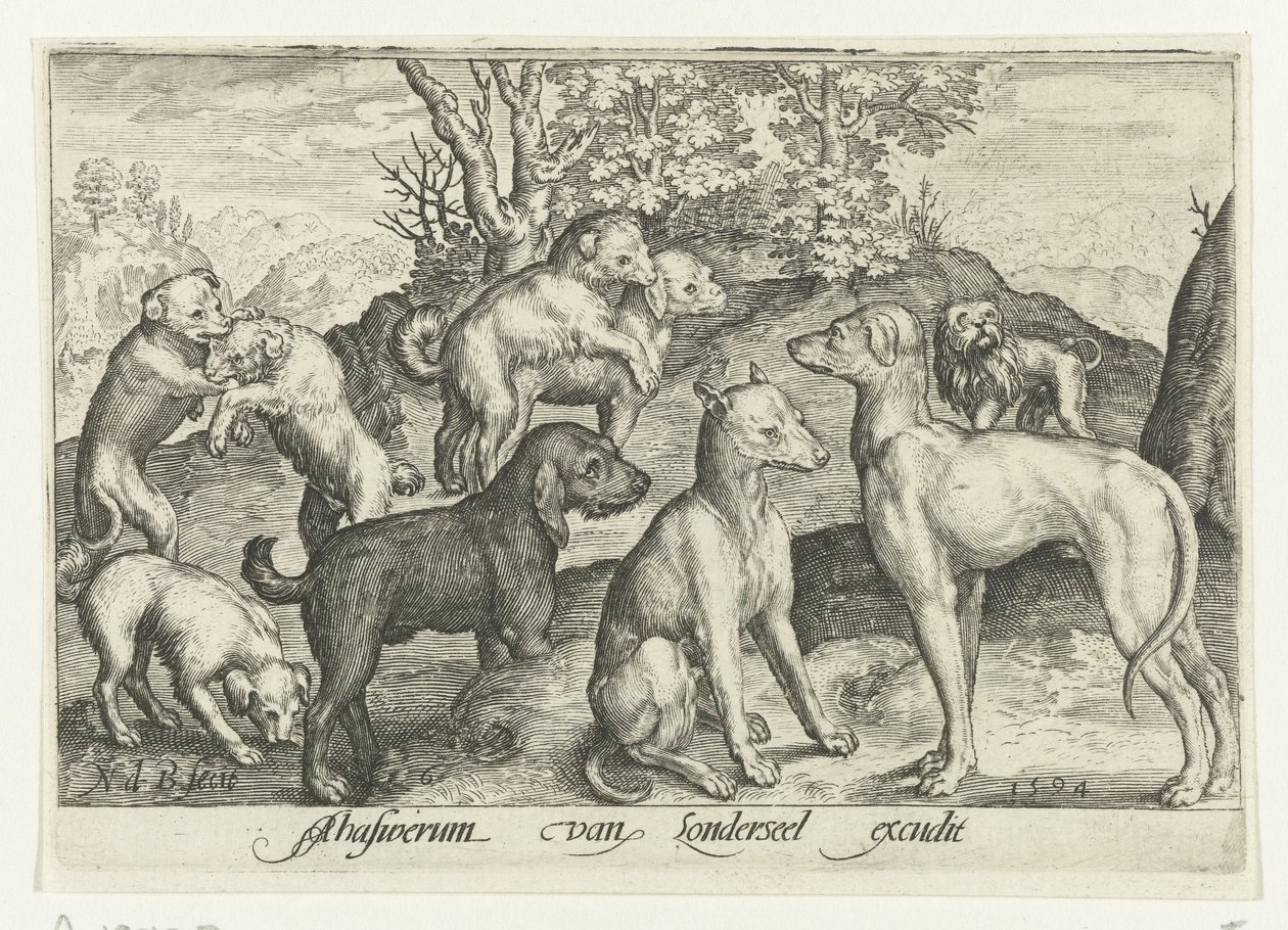 Neuf chiens - Nicolaes de Bruyn