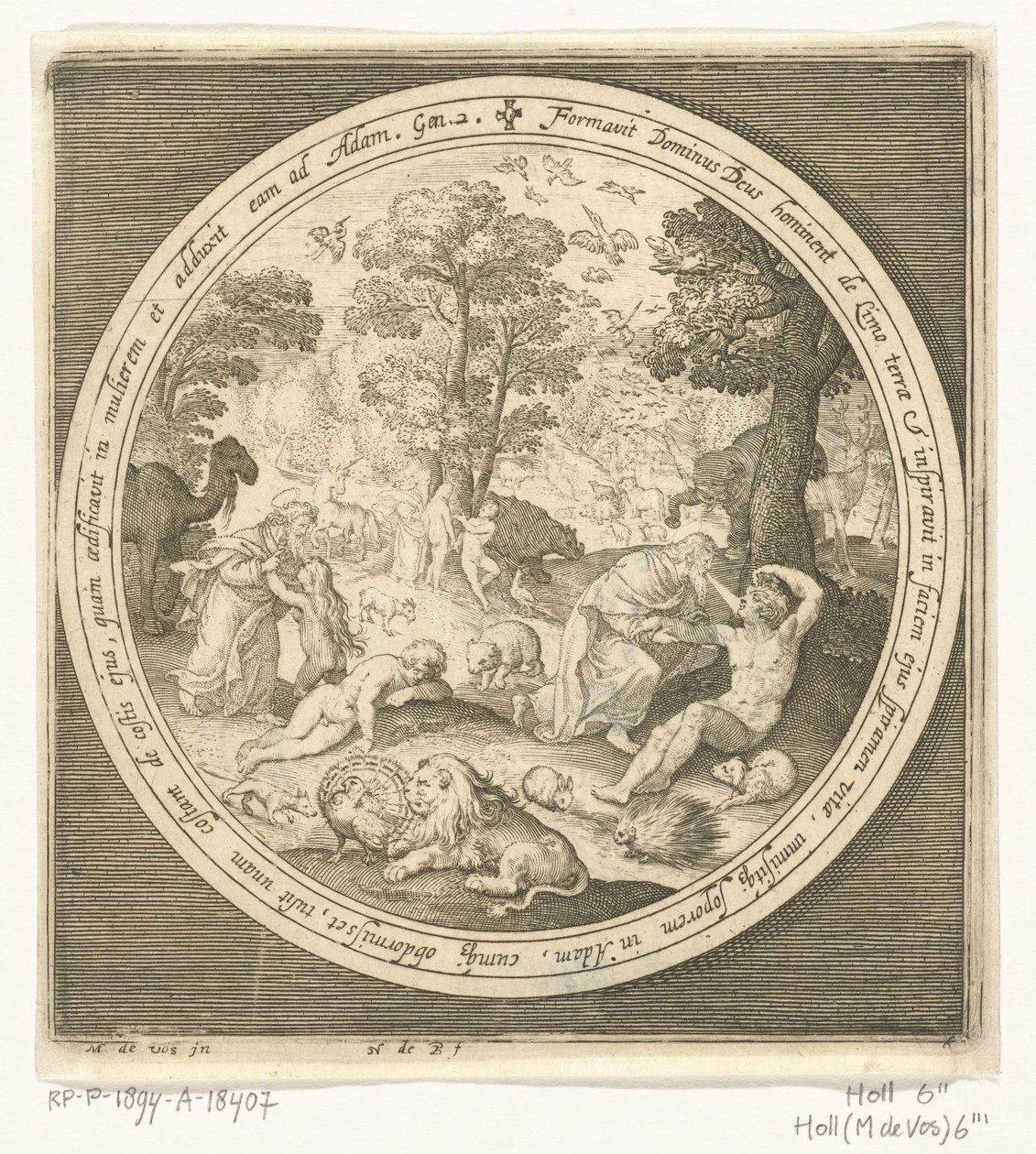 Sixième jour de la création : Dieu crée les animaux et Adam et Ève - Nicolaes de Bruyn