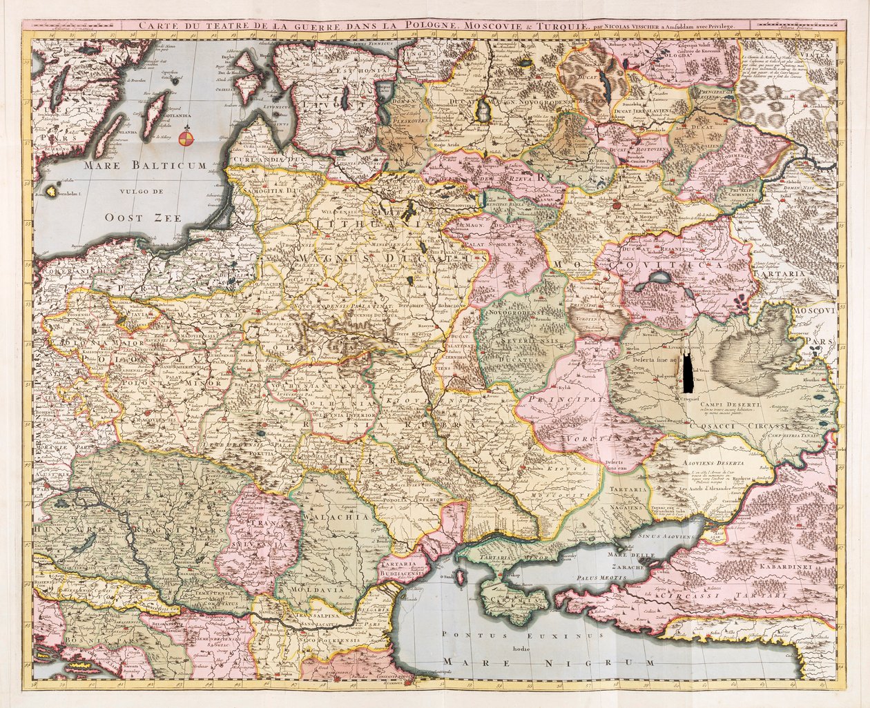 Carte du Théâtre de la Guerre dans la Pologne, Moscovie & Turquie par Nicolas Visscher - Nicolaes the Elder Visscher