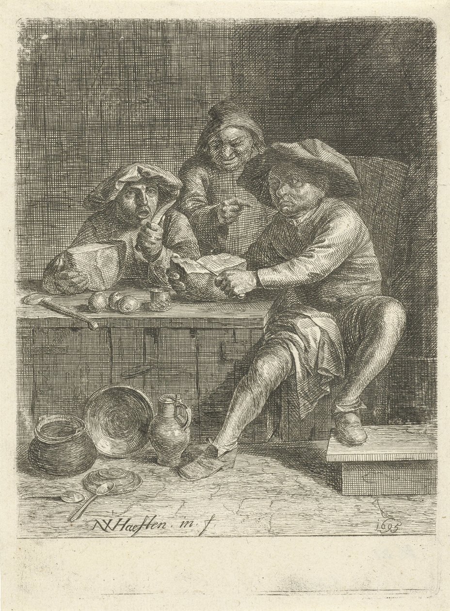 Paysans à une table avec du pain - Nicolaes van Haeften