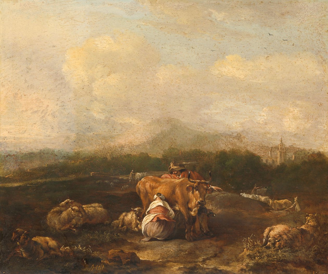 Paysage italien avec bétail - Nicolaes van Helt Stockade