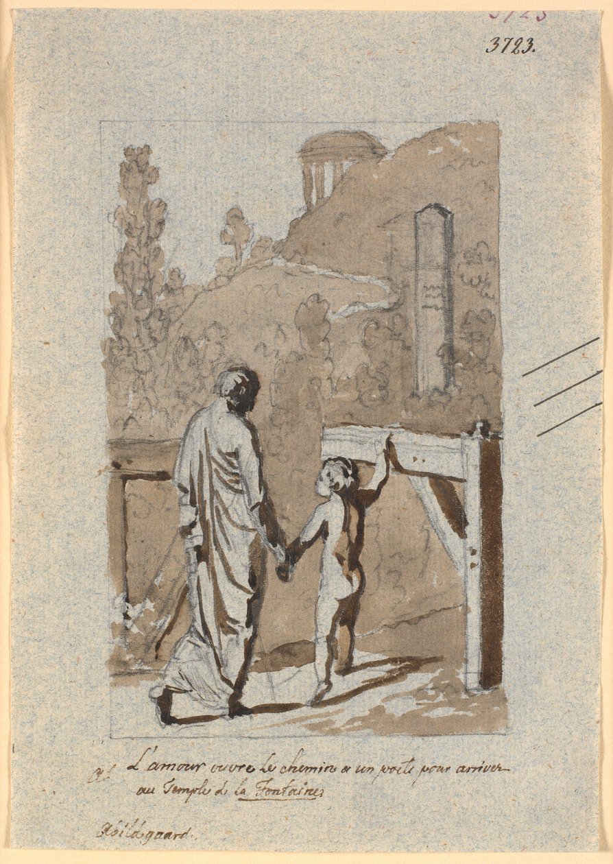 Amour ouvre la porte à un poète vers le temple de Lafontaine - Nicolai Abildgaard