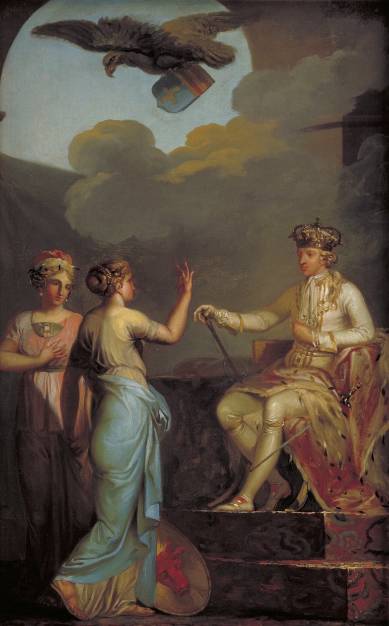 Christian VII unissant la partie ducale à la partie royale du Holstein en 1773 - Nicolai Abildgaard