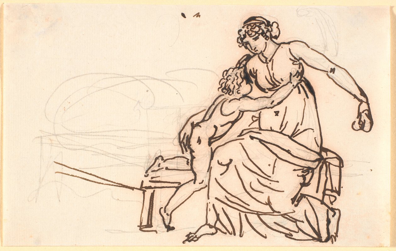Une mère jouant avec son enfant qui attrape une pomme - Nicolai Abildgaard