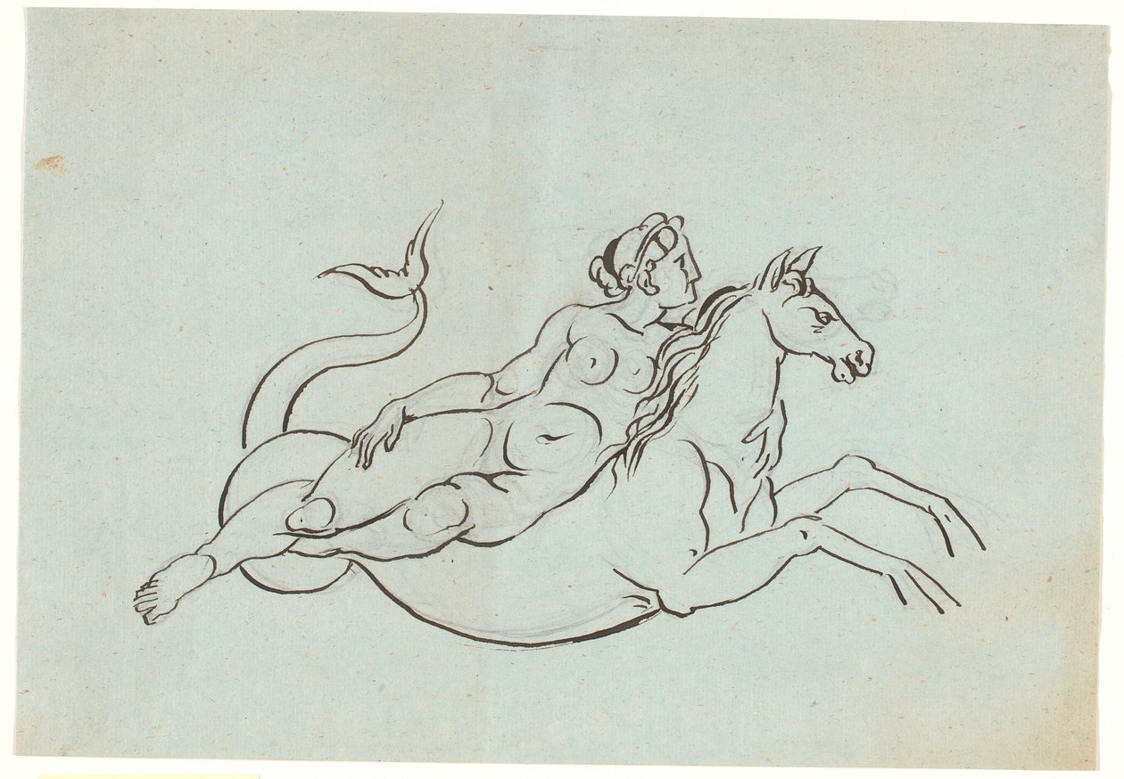 Une femme nue allongée sur un hippocampe - Nicolai Abildgaard