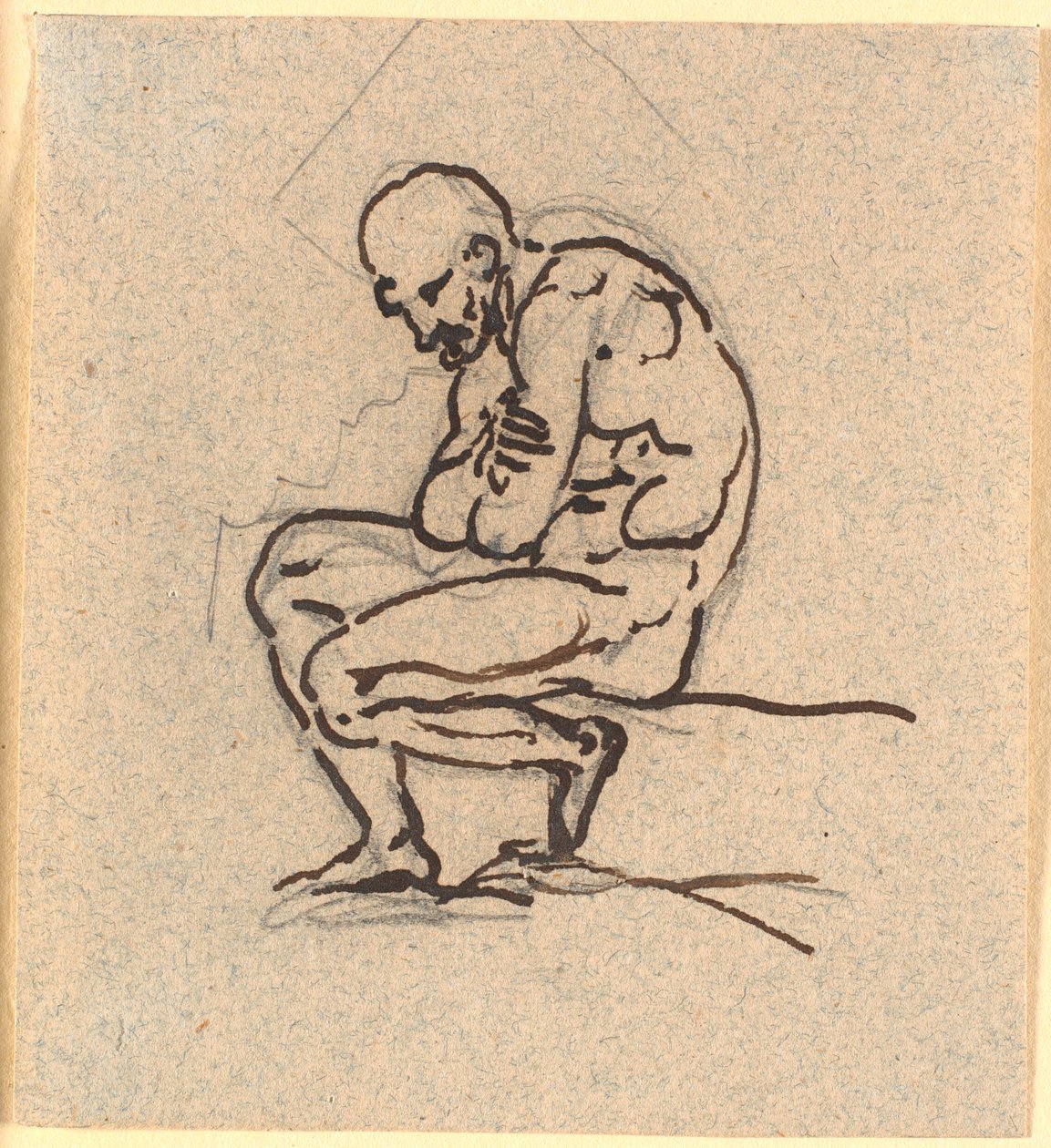 Un homme nu assis et courbé, profil gauche - Nicolai Abildgaard