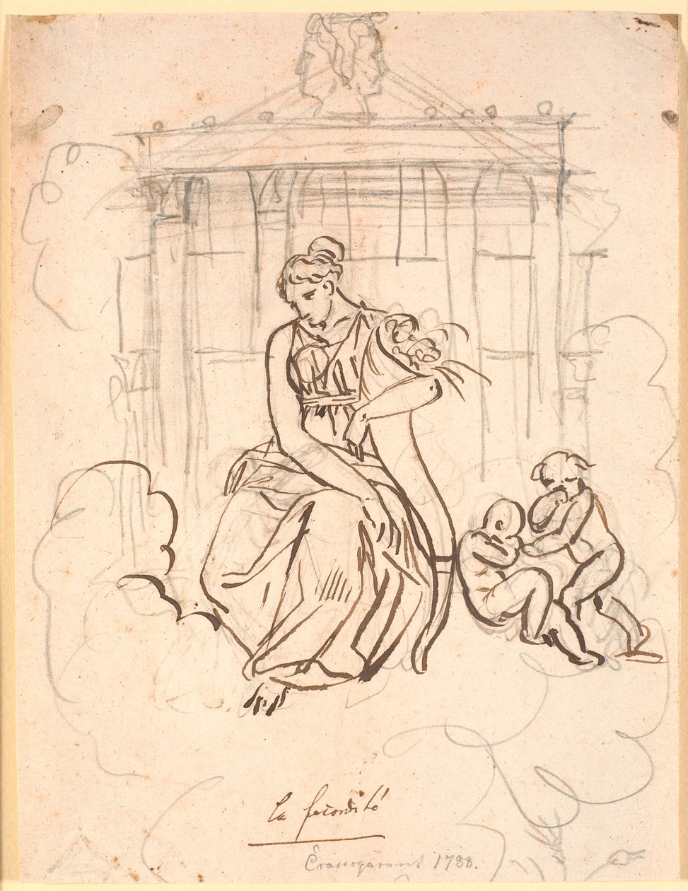 La déesse de la fertilité, assise devant le temple de Janus avec quelques enfants jouant - Nicolai Abildgaard