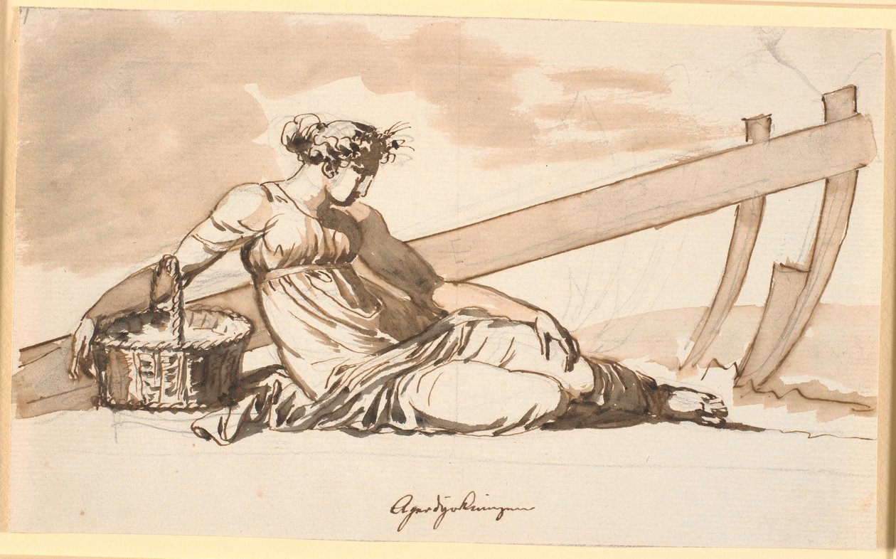 Femme reposant devant une charrue. Allégorie de l