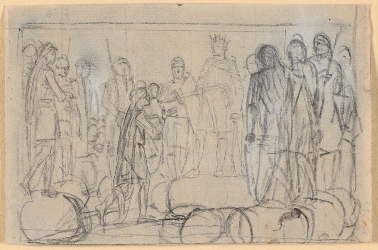 Esquisse de composition; un roi, entouré de guerriers sur un ting, donne une épée de chevalier à un homme - Nicolai Abildgaard