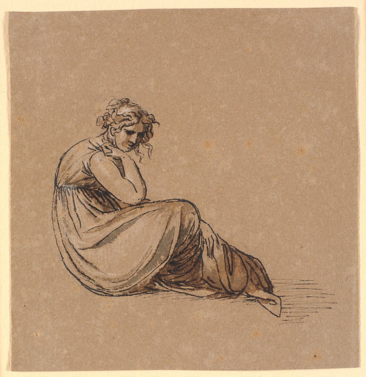 Femme assise avec le coude appuyé sur le genou droit - Nicolai Abildgaard