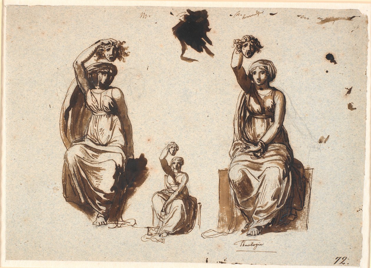 Trois études pour une figure féminine allégorique assise avec une tête de Méduse levée dans la main droite - Nicolai Abildgaard
