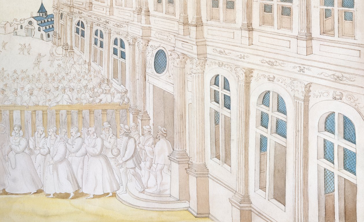 Procession de la reine Louise de Lorraine-Vaudémont (1553-1601) quittant le Palais du Louvre pour la Maison de Charité, 1584 - Nicolas attr. to Houel