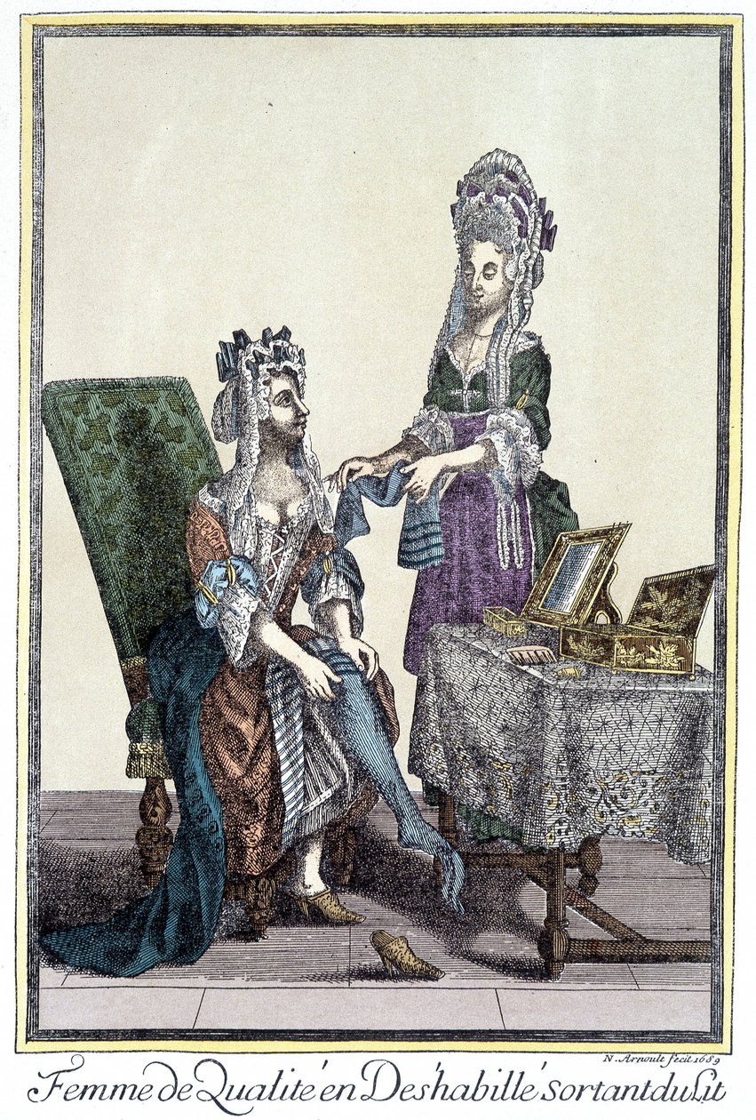 Femme de qualité déshabillée, sortant du lit. Représentation par Arnoult - Nicolas Arnoult