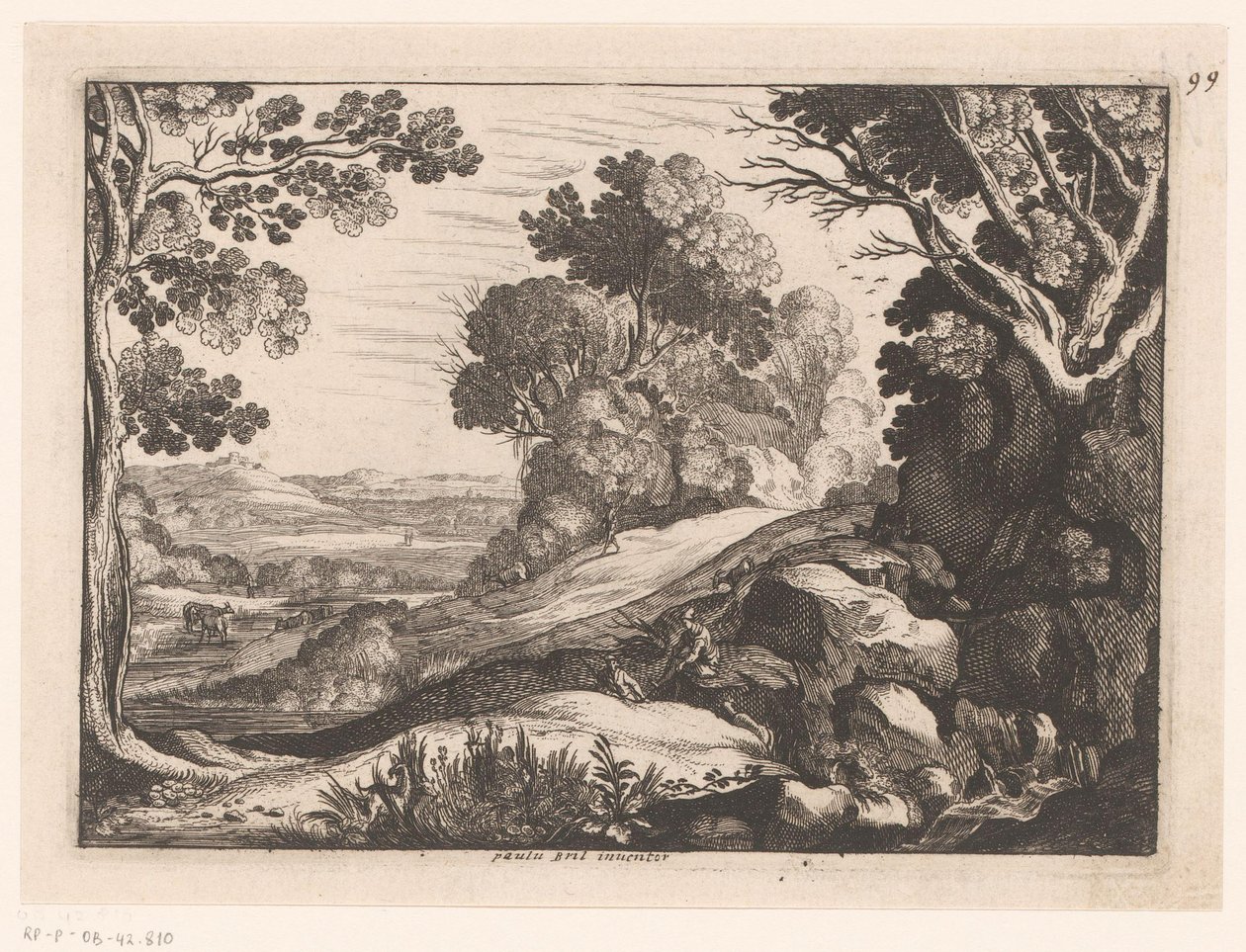 Paysage vallonné avec deux gardiens de chèvres - Nicolas Cochin (attributed to)