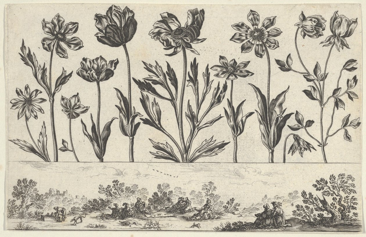 Panneau horizontal avec une rangée de fleurs au-dessus d