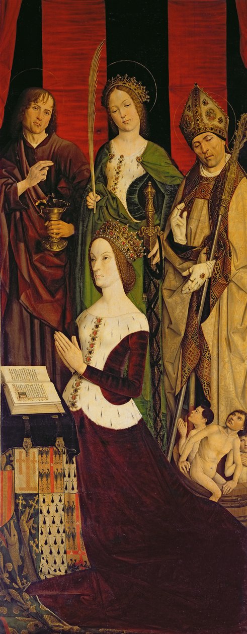 Triptyque de Moïse et le Buisson Ardent, panneau droit représentant Jeanne de Laval (d.1498) avec Saint Jean, Sainte Catherine et Saint Nicolas, vers 1476 - Nicolas Froment