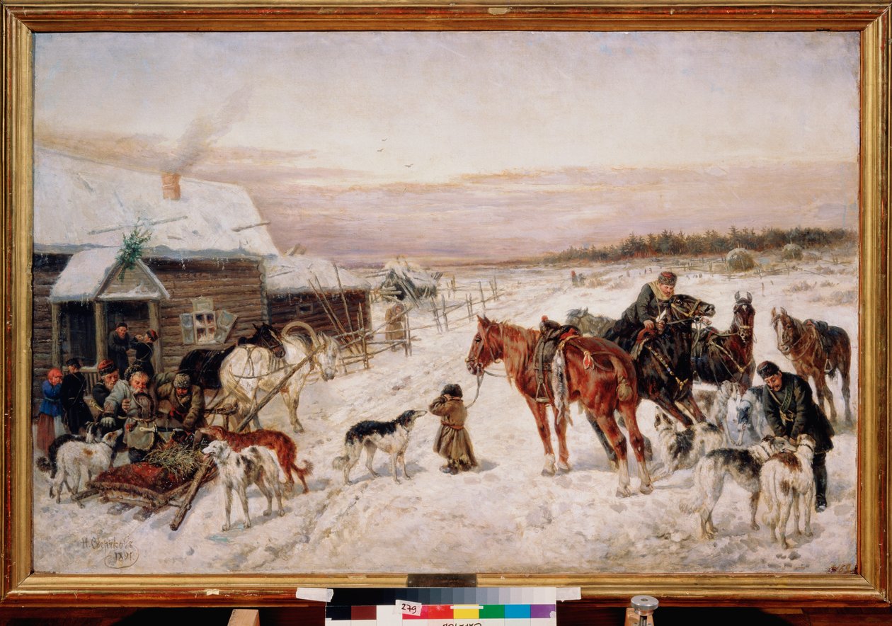 Devant une taverne en hiver - Nicolas Gregorovitch Svertschkoff