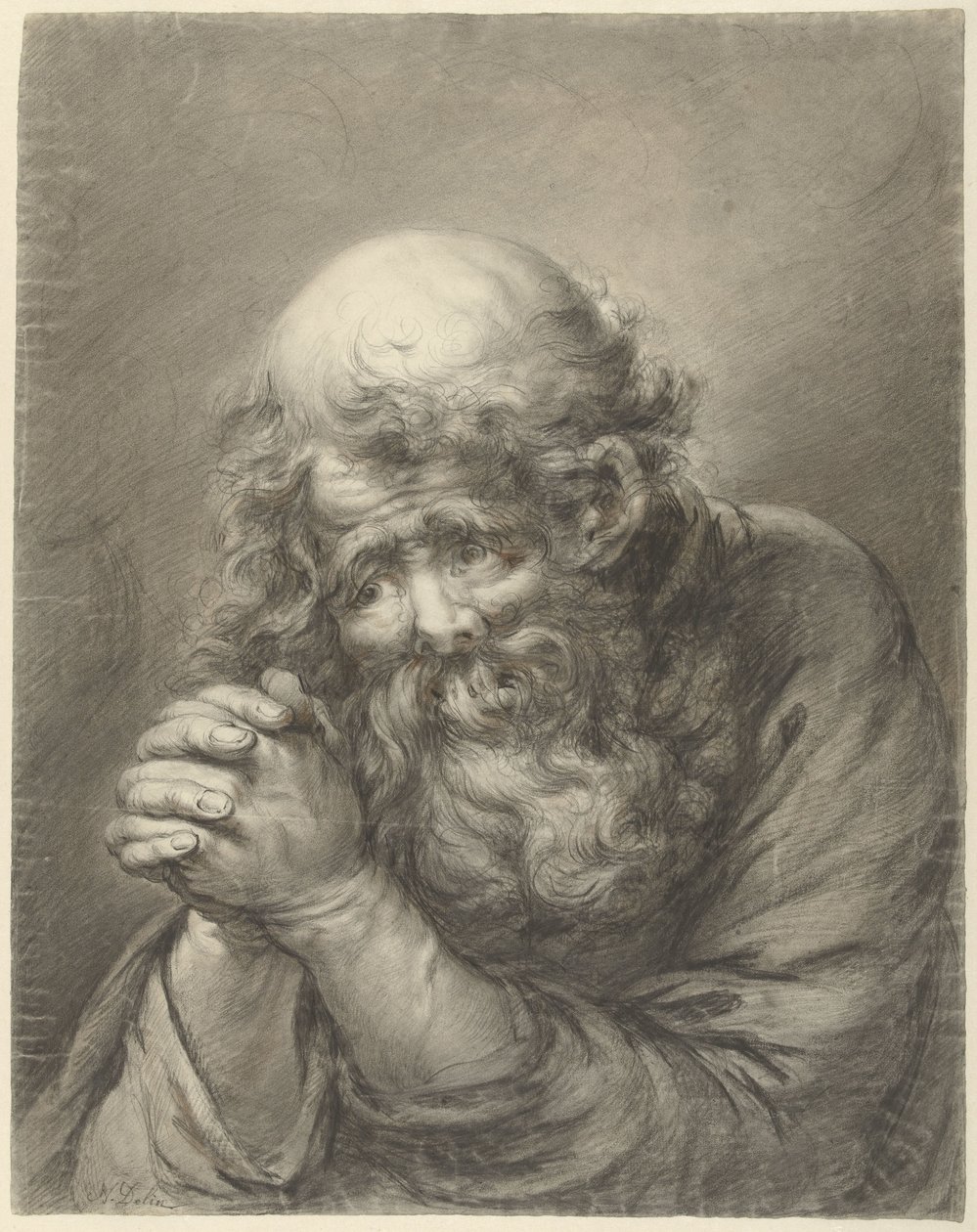 Vieil homme avec barbe et mains jointes - Nicolas Joseph Delin