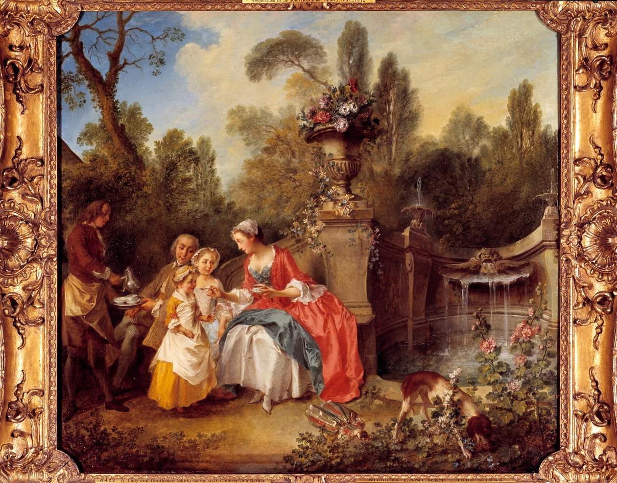 Une femme dans un jardin prenant un café avec des enfants ou une tasse de chocolat Peinture de Nicolas Lancret (1690-1743) - Nicolas Lancret