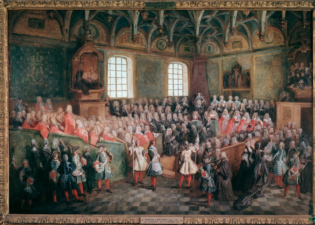 Lit de justice tenu par la majorité de Louis XV dans la Grande Chambre du Parlement de Paris le 22 février - Nicolas Lancret