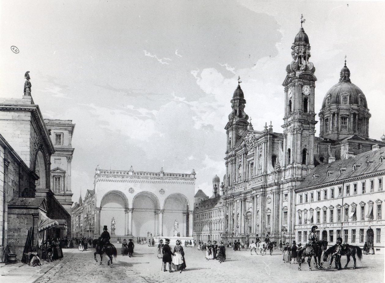 Palais royal, salle des maréchaux et église des Théatins à Munich, première moitié du XIXe siècle - Nicolas Marie Joseph Chapuy