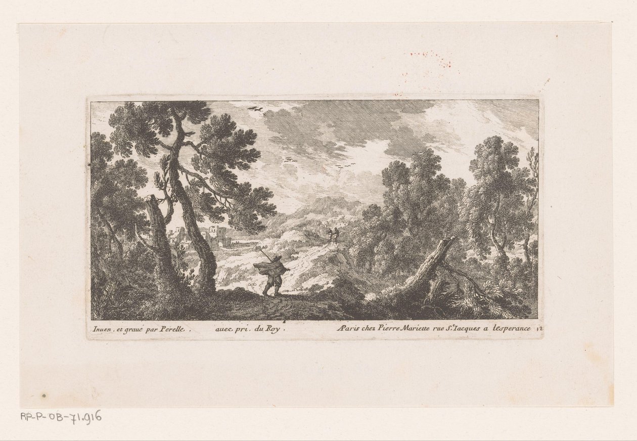 Paysage avec un homme au manteau flottant - Nicolas Perelle