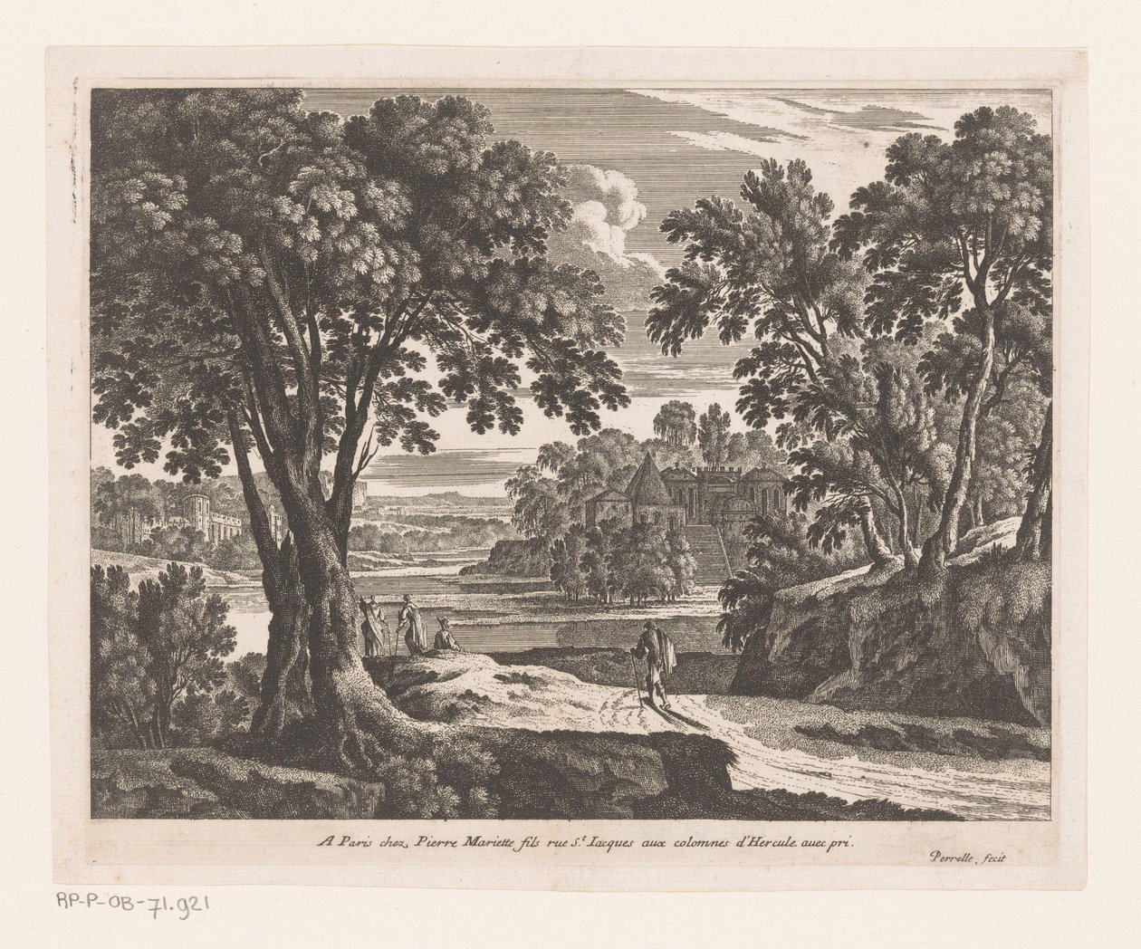 Paysage avec rivière et promeneurs - Nicolas Perelle