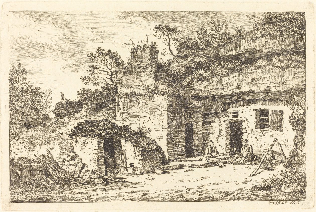 Un cottage avec deux hommes assis à l