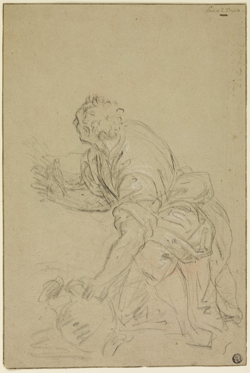 Homme agenouillé avec une cruche (recto) ; homme debout (verso) - Nicolas Poussin