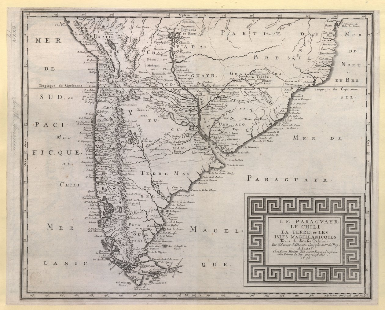 LE PARAGUAYR. LE CHILI. LA TERRE, et LES ISLES MAGELLANICQUES. : Tirées de diverses Relations. / Par N. SANSON d
