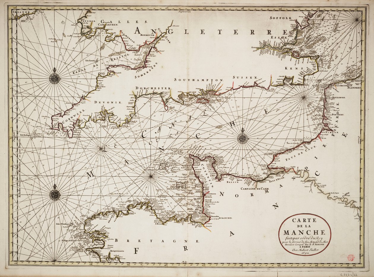 Carte de la Manche et des côtes atlantiques du sud de la Grande-Bretagne et du nord de la France - Nicolas Sanson D