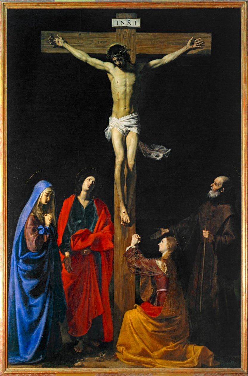Le Christ en Croix, la Vierge, la Madeleine, saint Jean et saint Francois de Paule - Christ on the Cross, Virgin Mary, saints Mary Magdalen … - Nicolas Tournier