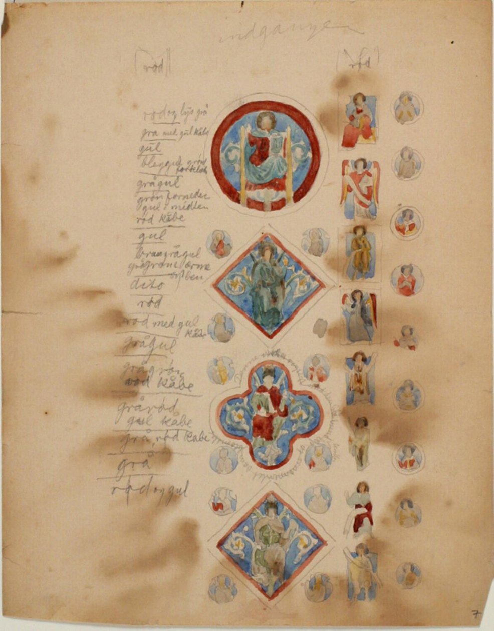 Copies de mosaïques paléochrétiennes, ainsi que des notes sur les couleurs - Niels Larsen Stevns